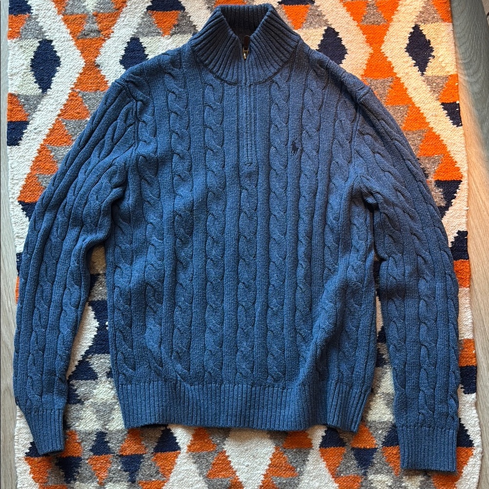 Men's Blue Cable Knit Sweater Ralph Lauren Size